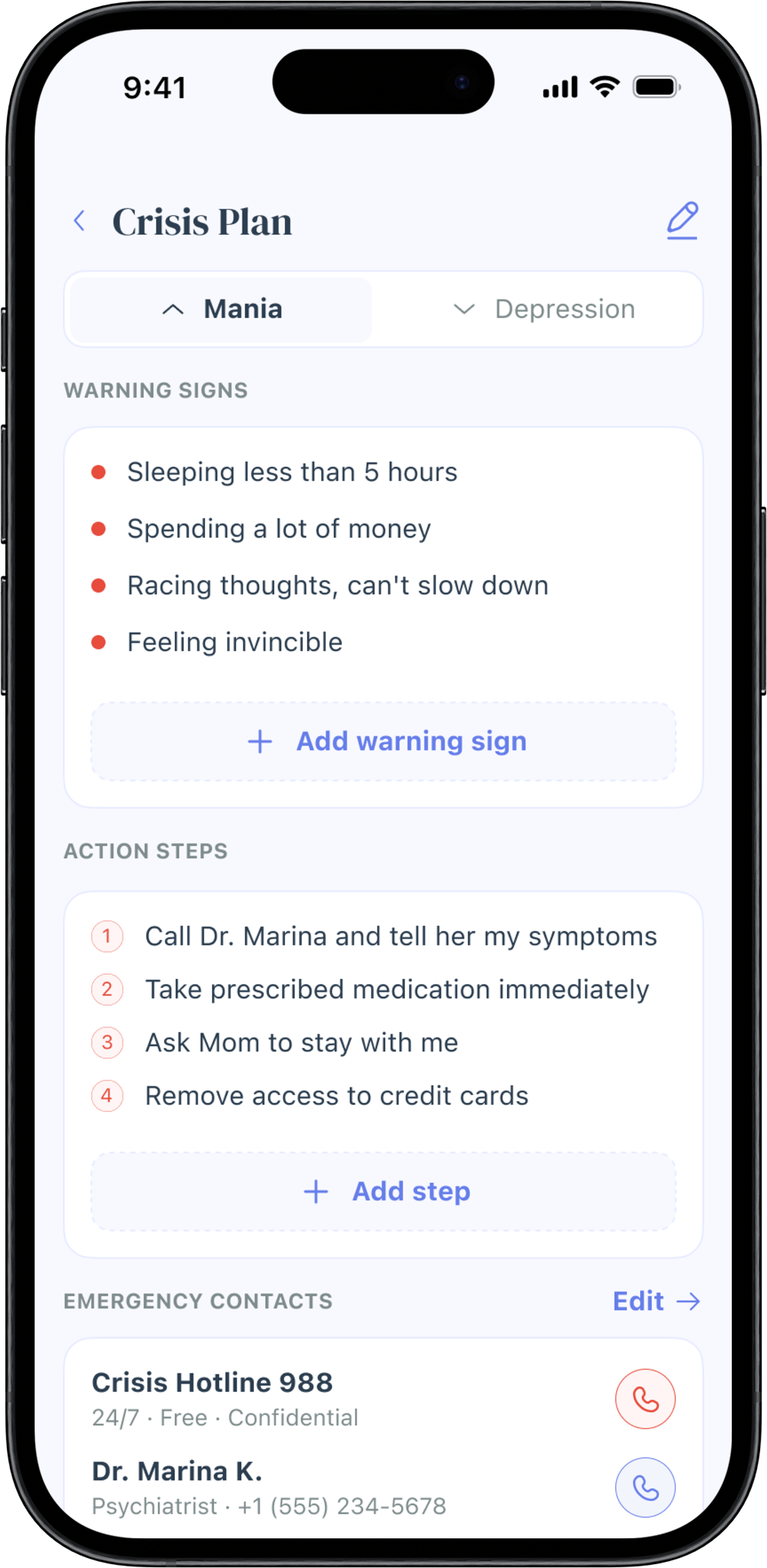 Safety tab-crisis plan
